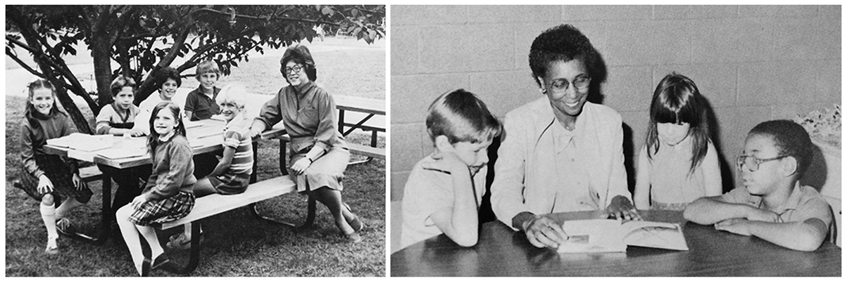 Yearbook portraits of Washington Mill principals Virlinda Snyder and Audrey Montgomery. Snyder's portrait comes from our 1983 to 1984 yearbook, and Montgomery's photograph comes from our 1985 to 1986 yearbook. 